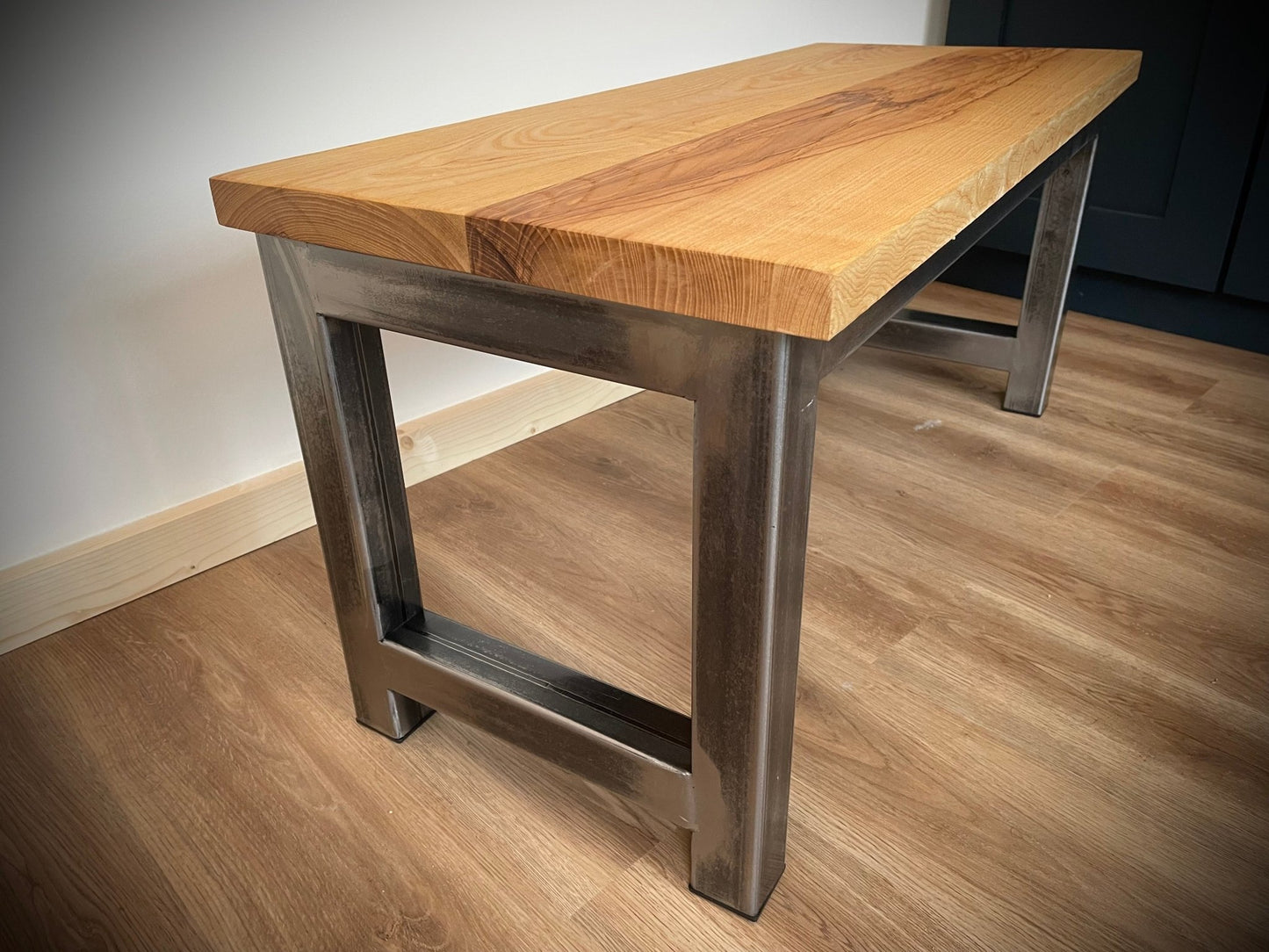 Steel and Hardwood Industrial Coffee Table Front Side Angle
