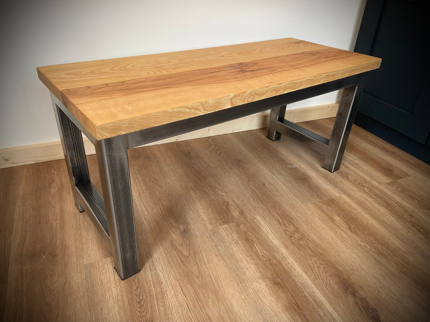 Steel and Hardwood Industrial Coffee Table Side High